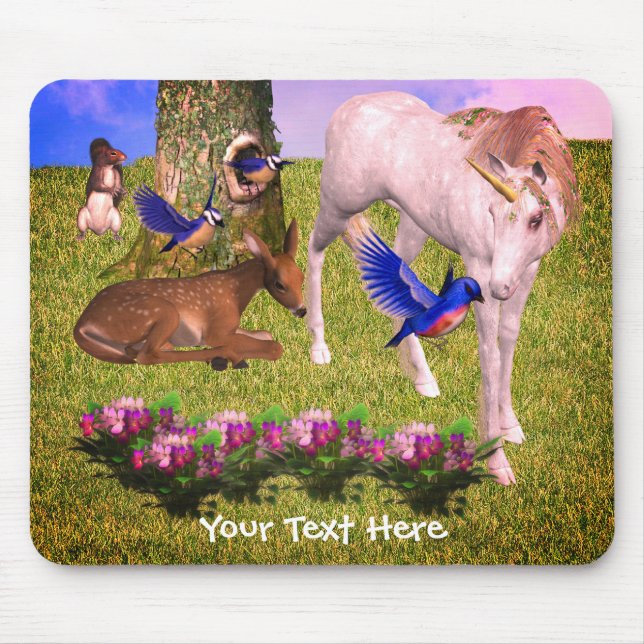 Unicorn And Forest Friends Fantasy Art Mouse Pad (Front)