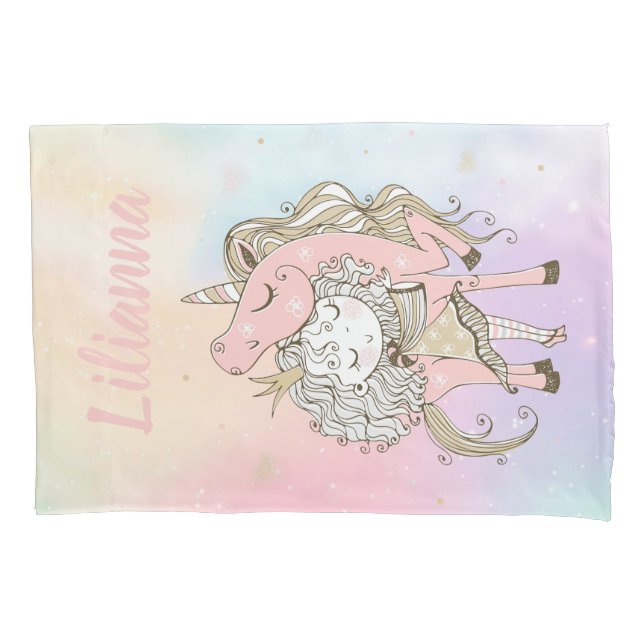 Unicorn and Girl  Pillow Case (Front)