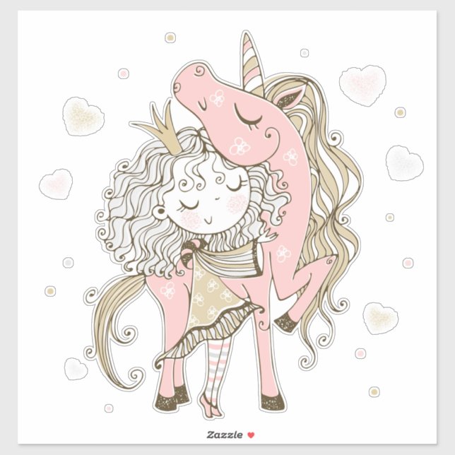 Unicorn and Girl Sticker (Sheet)