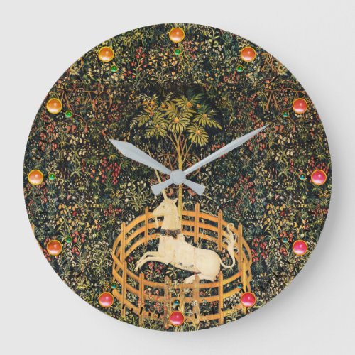 UNICORN AND GOTHIC FANTASY FLOWERSFLORAL MOTIFS LARGE CLOCK