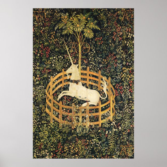 UNICORN AND GOTHIC FANTASY FLOWERS,FLORAL MOTIFS POSTER (Front)