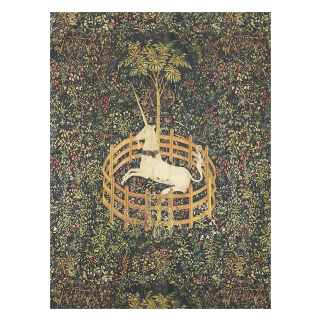 UNICORN AND GOTHIC FANTASY FLOWERS,FLORAL MOTIFS TABLECLOTH (Front)