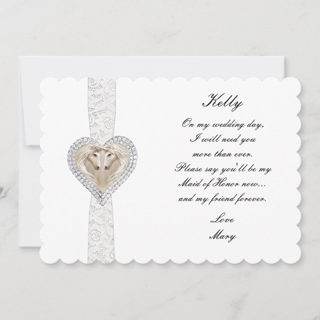Unicorn And Lace Wedding Maid Of Honor Card (Front)