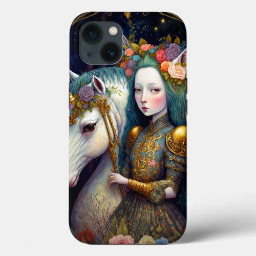 Unicorn and Lady Fantasy Art iPhone 13 Case