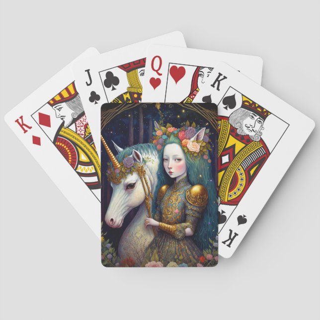 Unicorn and Lady Fantasy Art Poker Cards (Back)