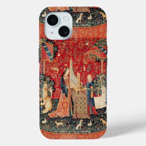 UNICORN AND LADY PLAYING ORGANANIMALS Red Green iPhone 15 Case