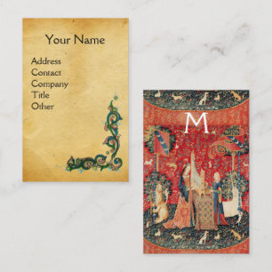 UNICORN AND LADY PLAYING ORGAN,Floral Parchment Business Card