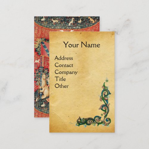 UNICORN AND LADY PLAYING ORGANFloral Parchment Business Card