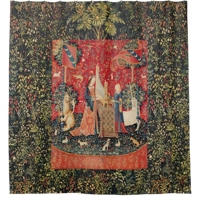 UNICORN AND LADY PLAYING ORGAN WITH ANIMALS SHOWER CURTAIN (Front)