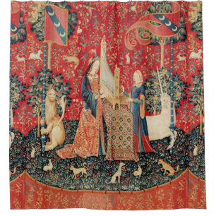 UNICORN AND LADY PLAYING ORGAN WITH ANIMALS SHOWER CURTAIN