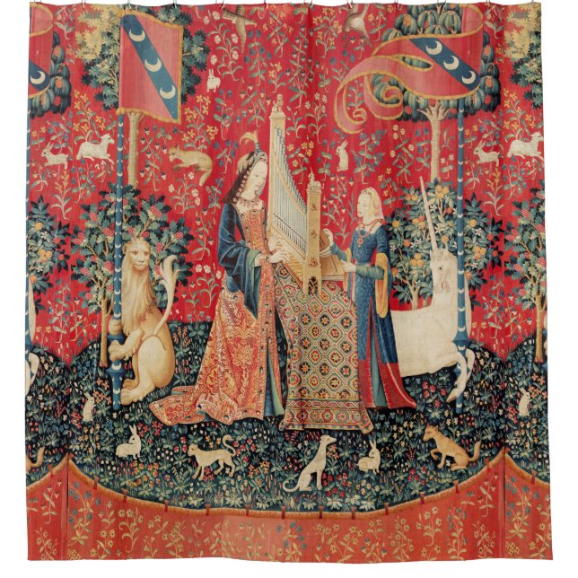 UNICORN AND LADY PLAYING ORGAN WITH ANIMALS SHOWER CURTAIN (Front)