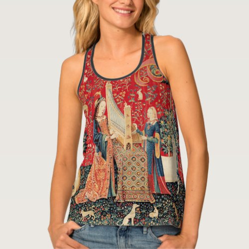 UNICORN AND LADY PLAYING ORGAN WITH ANIMALS TANK TOP