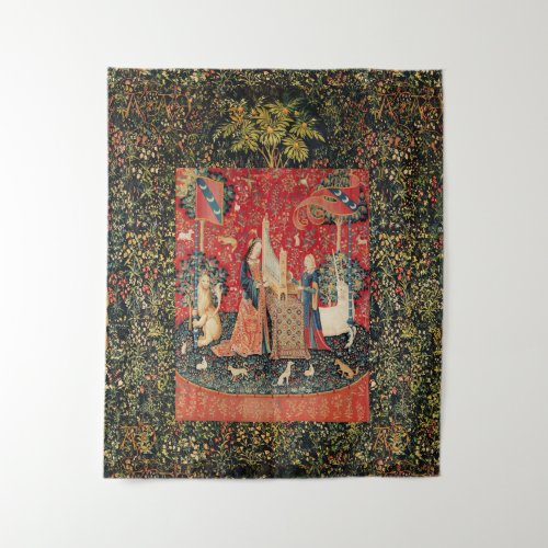 UNICORN AND LADY PLAYING ORGAN WITH ANIMALS TAPESTRY