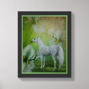 Unicorn And Lilies Fantasy Horse Art Framed Framed Art