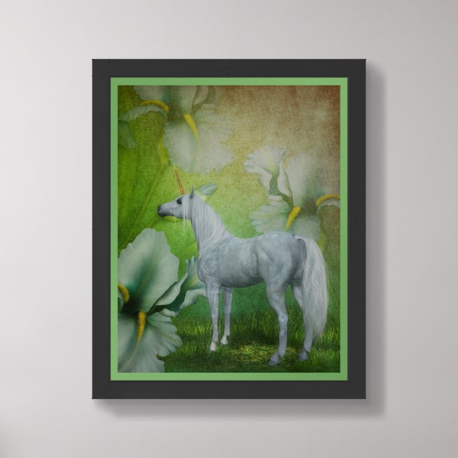 Unicorn And Lilies Fantasy Horse Art Framed Framed Art (Framed Front)