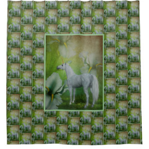 Unicorn And Lily Flowers Fantasy Art Shower Curtain