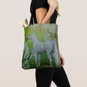 Unicorn And Lily Flowers Fantasy Horse Tote Bag