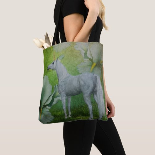 Unicorn And Lily Flowers Fantasy Horse Tote Bag