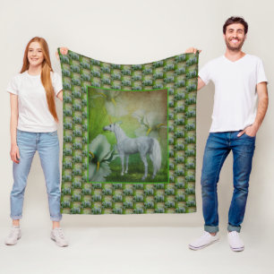 Unicorn And Lily Flowers Fleece Blanket
