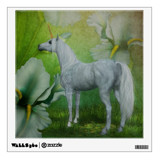 Unicorn And Lily Flowers Wall Sticker (Front)