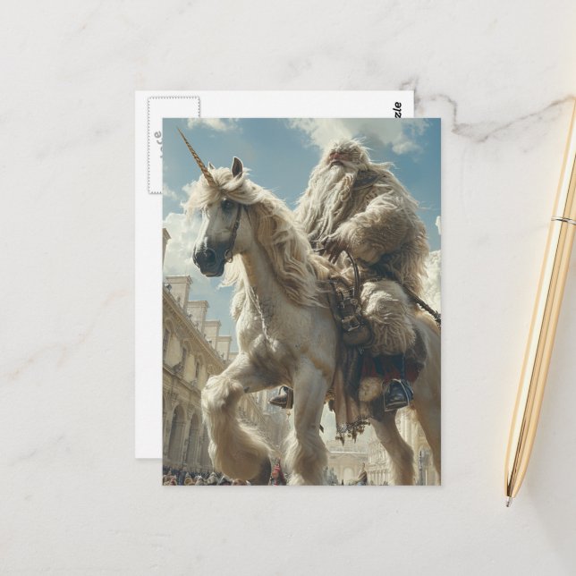 Unicorn  and Man in the City Postcard (Front/Back In Situ)