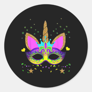 Unicorn And Mask Mardi Gras Girls Kids Toodlers Wo Classic Round Sticker