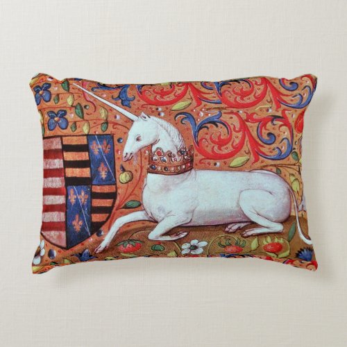 UNICORN AND MEDIEVAL FANTASY FLOWERSFLORAL MOTIFS ACCENT PILLOW