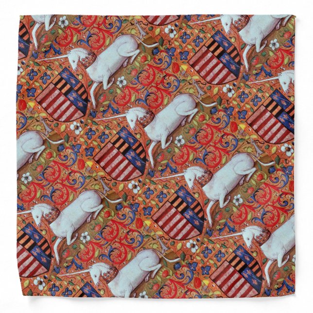 UNICORN AND MEDIEVAL FANTASY FLOWERS,FLORAL MOTIFS BANDANA (Front)