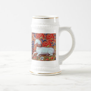 UNICORN AND MEDIEVAL FANTASY FLOWERS,FLORAL MOTIFS BEER STEIN