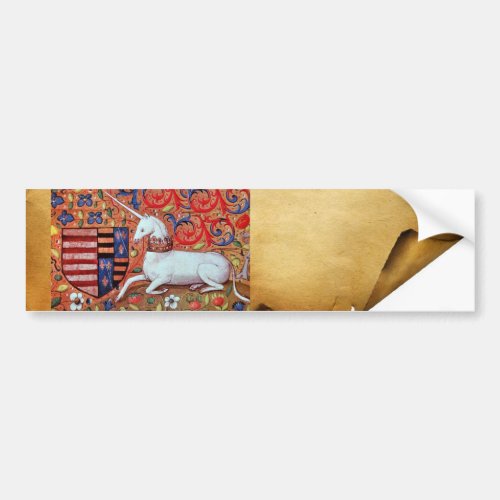 UNICORN AND MEDIEVAL FANTASY FLOWERSFLORAL MOTIFS BUMPER STICKER