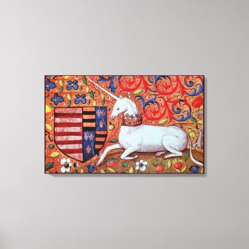 UNICORN AND MEDIEVAL FANTASY FLOWERSFLORAL MOTIFS CANVAS PRINT