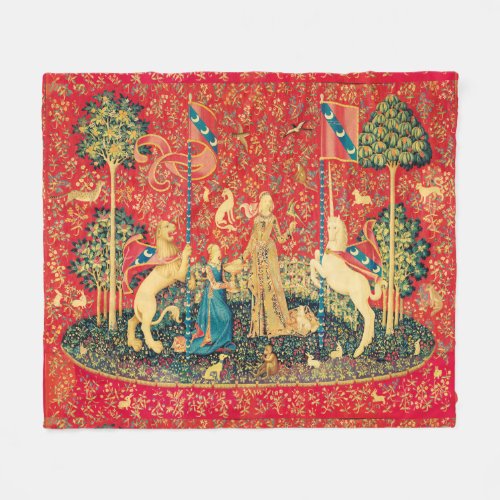 UNICORN AND MEDIEVAL FANTASY FLOWERSFLORAL MOTIFS FLEECE BLANKET