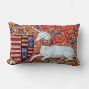 UNICORN AND MEDIEVAL FANTASY FLOWERS,FLORAL MOTIFS LUMBAR PILLOW