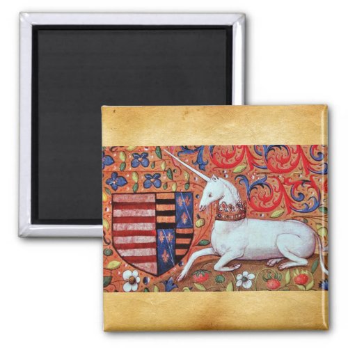 UNICORN AND MEDIEVAL FANTASY FLOWERSFLORAL MOTIFS MAGNET