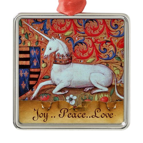 UNICORN AND MEDIEVAL FANTASY FLOWERS,FLORAL MOTIFS METAL ORNAMENT