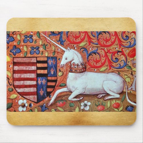 UNICORN AND MEDIEVAL FANTASY FLOWERSFLORAL MOTIFS MOUSE PAD