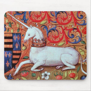 UNICORN AND MEDIEVAL FANTASY FLOWERS,FLORAL MOTIFS MOUSE PAD