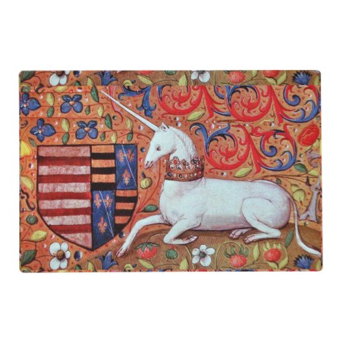 UNICORN AND MEDIEVAL FANTASY FLOWERSFLORAL MOTIFS PLACEMAT