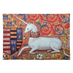 UNICORN AND MEDIEVAL FANTASY FLOWERS,FLORAL MOTIFS PLACEMAT