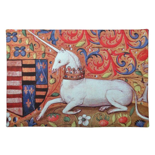 UNICORN AND MEDIEVAL FANTASY FLOWERS,FLORAL MOTIFS PLACEMAT (Front)