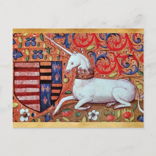 UNICORN AND MEDIEVAL FANTASY FLOWERSFLORAL MOTIFS POSTCARD