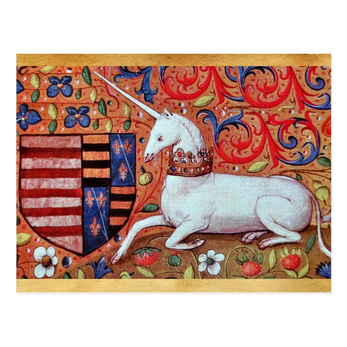 Unicorn And Medieval Fantasy Flowers Floral Motifs Postcard