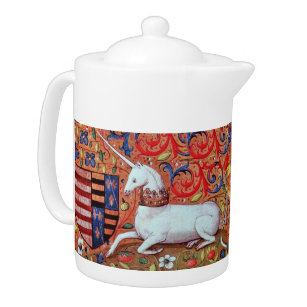 UNICORN AND MEDIEVAL FANTASY FLOWERS,FLORAL MOTIFS TEAPOT