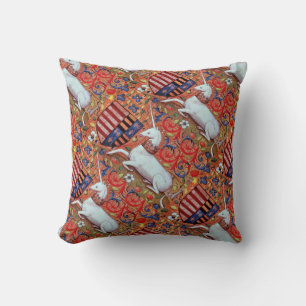 UNICORN AND MEDIEVAL FANTASY FLOWERS,FLORAL MOTIFS THROW PILLOW