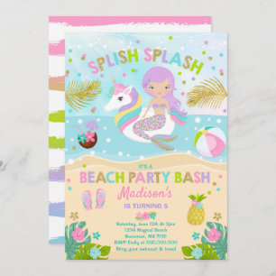 Unicorn And Mermaid Beach Party Invitation