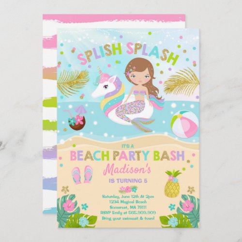 Unicorn And Mermaid Beach Party Invitation