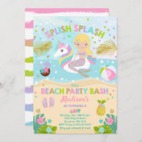 Unicorn And Mermaid Beach Party Invitation