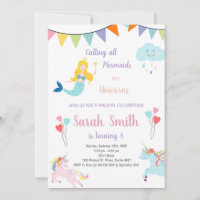 Unicorn and Mermaid Birthday Invitation