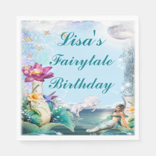 Unicorn And Mermaid Birthday Party Napkins