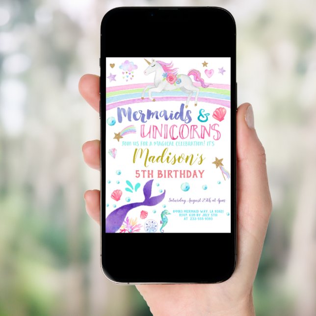 Unicorn and Mermaid invitation unicorns mermaids (Front Digital)
